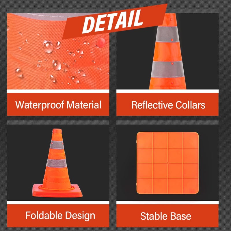 RoadHero 18 Inch 6 Pack Collapsible Traffic Safety Cones, Multi Purpose Pop-up Cones with Reflective Collar for Road Safety, Orange Cones for Driving Training, Parking Lots - Image 5